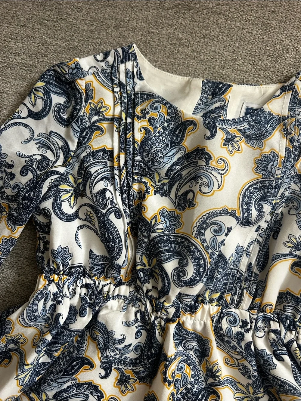 Janie and Jack Paisley A-Line Dress in White, Navy, and Gold